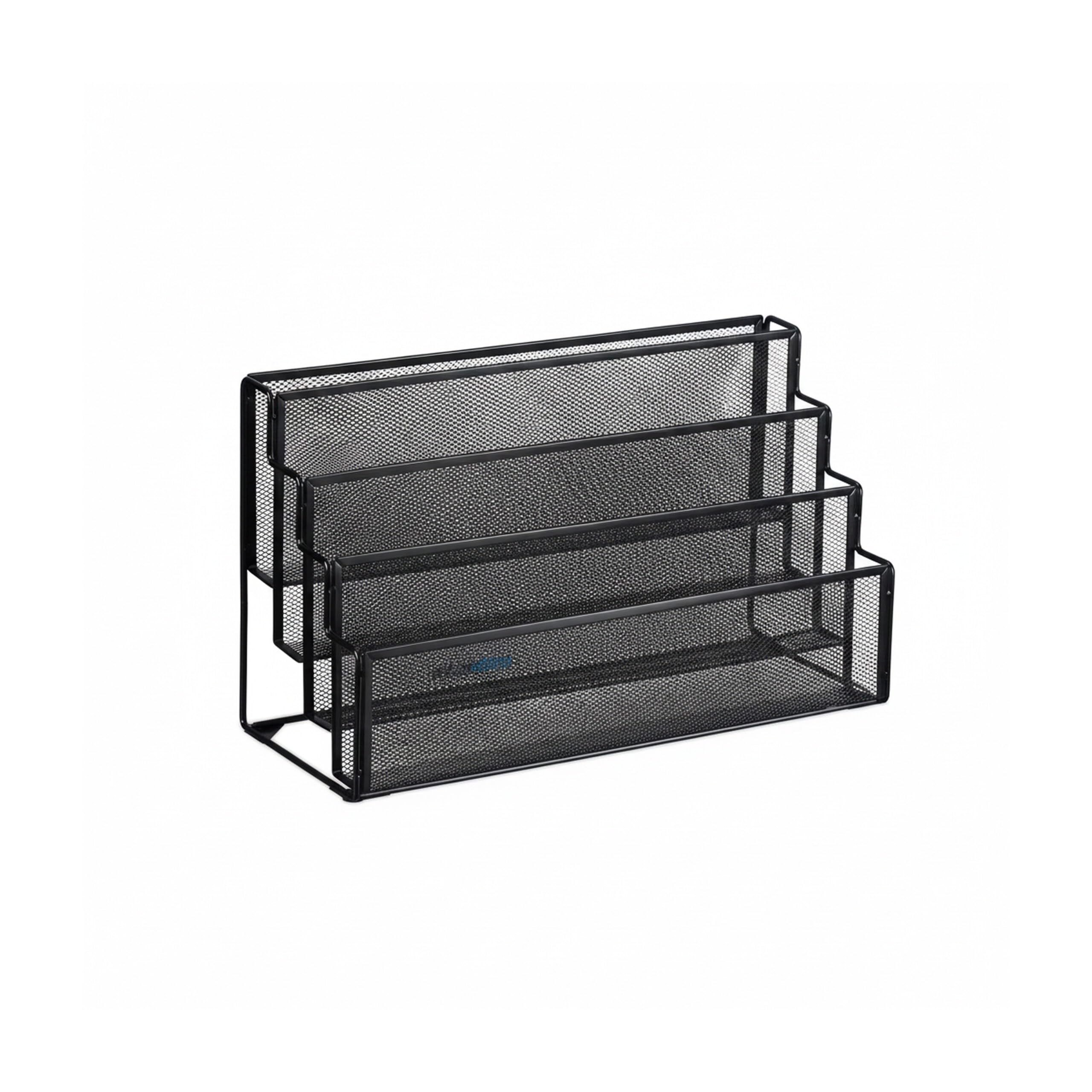 Relaxdays Porte-Documents, métal, 4 Compartiments, pour Lettres et Magazines, H x L x P : 26 x 45 x 18 cm, Noir