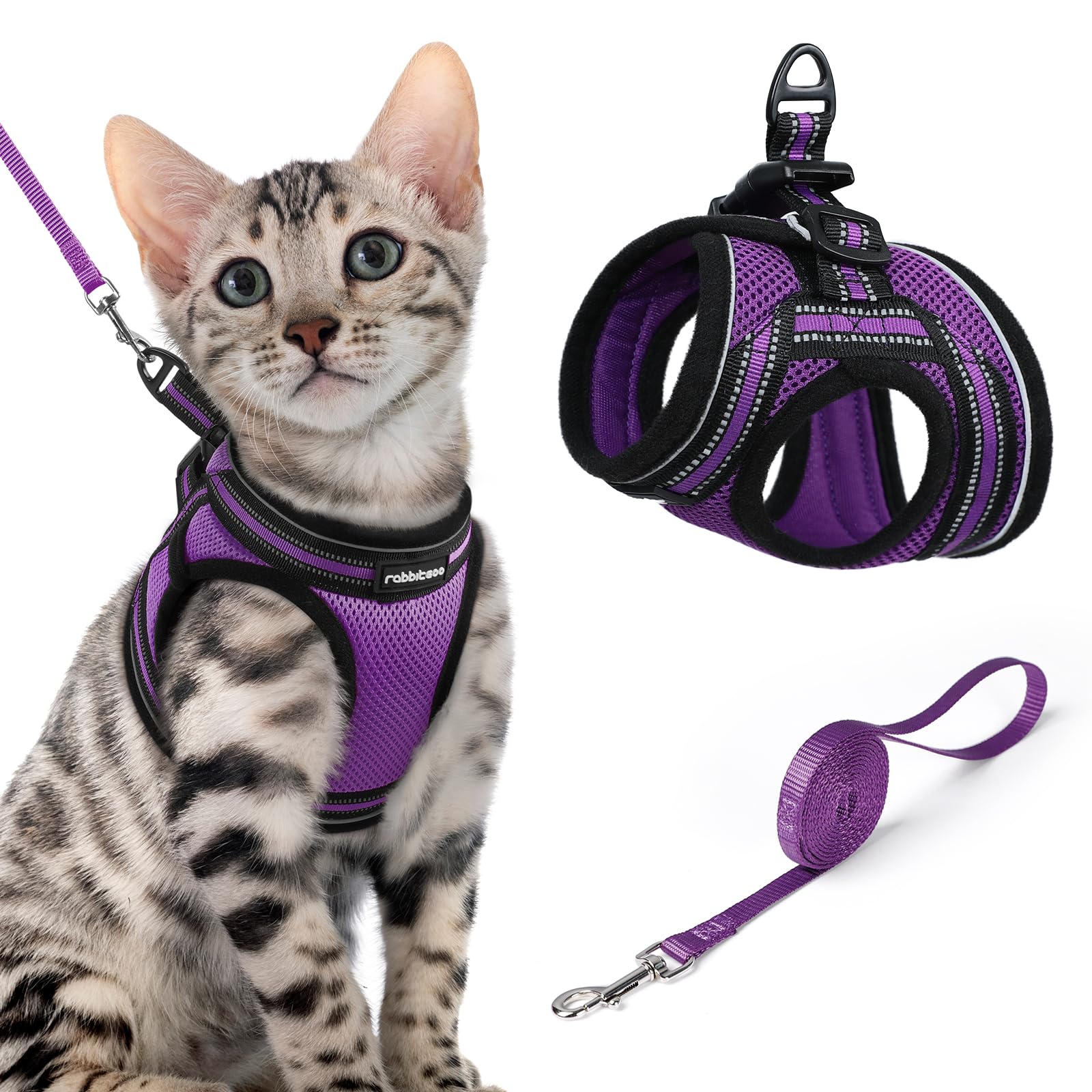 rabbitgoo Cat Harness and Leash Set for Walking Escape Proof, Adjustable Soft Kittens Vest with Reflective Strip for Cats, Comfortable Outdoor Vest, Black, Small — view 42