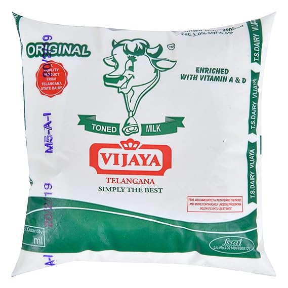 Vijaya Telangana Tonned Milk Pouch, 500ml Amazon.in Grocery