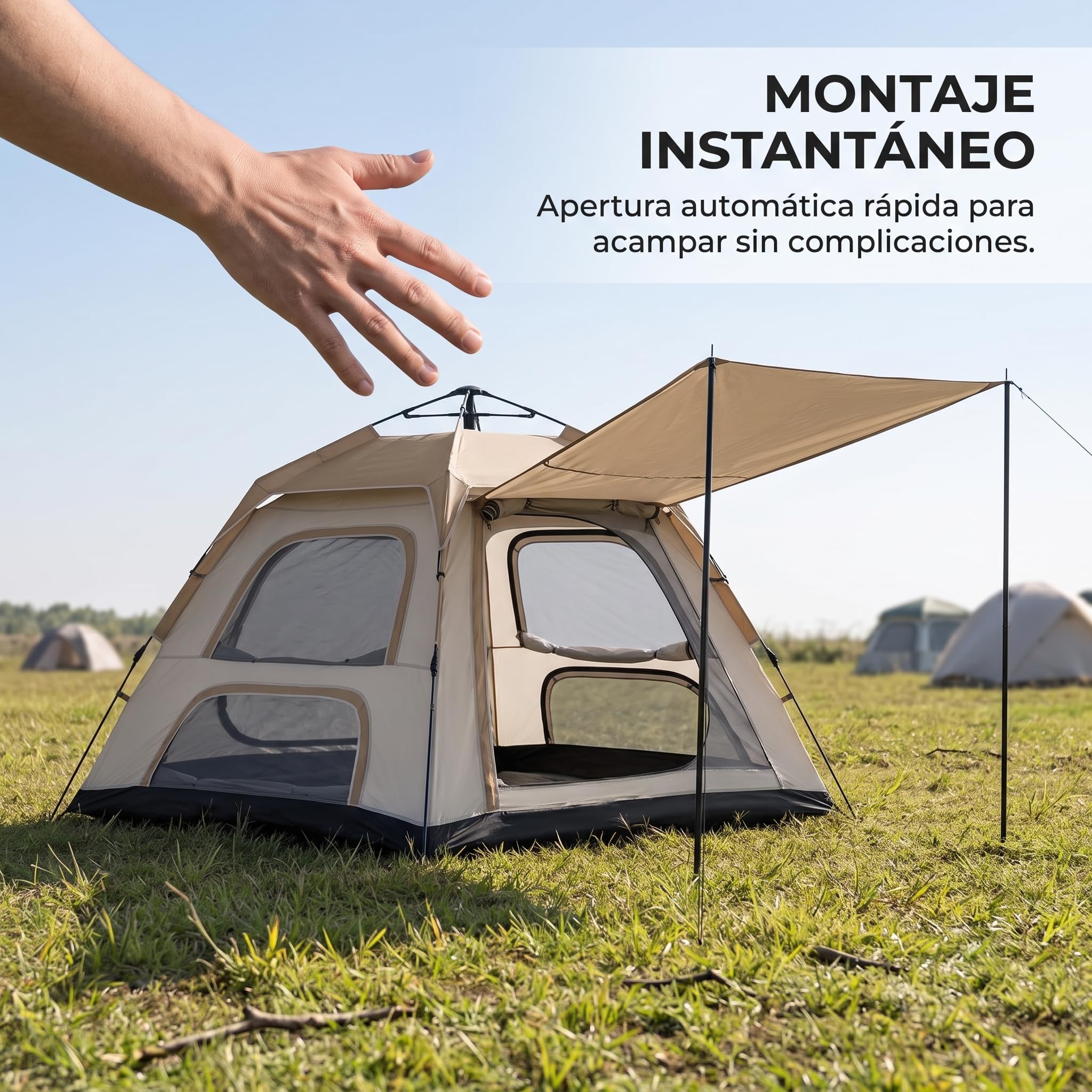 Homyl Campeggio Automatica Up per 2 o 4, Impermeabile e con Protezione Solare UPF>50, 240 * 240 * 155cm