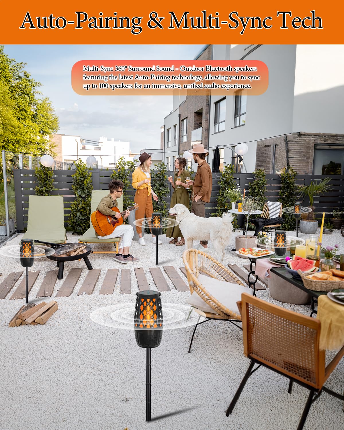 2 Pack LED Flame Outdoor Bluetooth Speaker, Unique Gifts for Men, IPX6 Waterproof Tiki Torch Atmosphere Flame Speaker for Party Patio Garden, Outdoor Speakers with Stake, Hook, Wall Mount (2 Pack)
