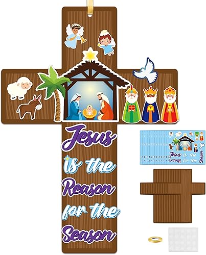 WATINC Juego de 24 piezas de manualidades de Navidad para niños, haz tu propio Jesús es la razón de la temporada, adornos colgantes de Jesús,