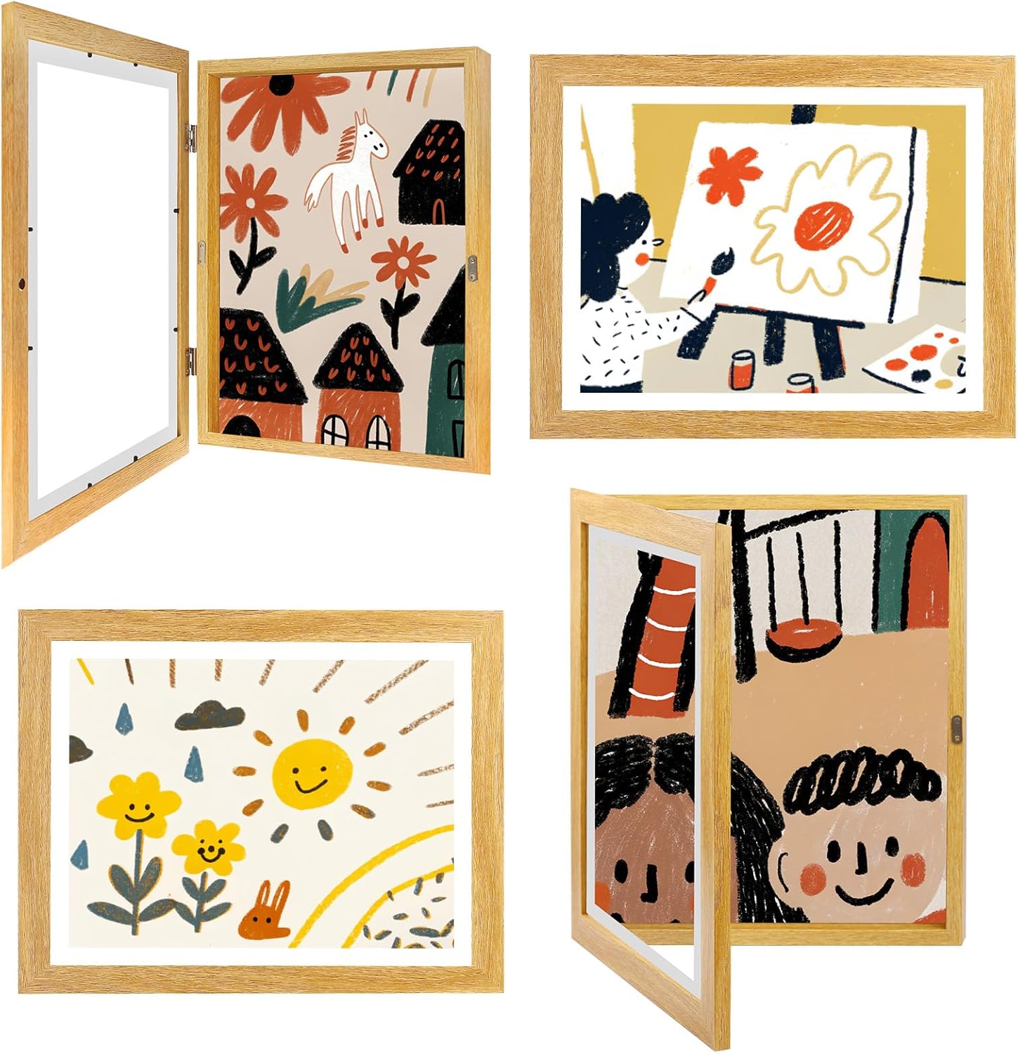 4-Pack Kids Artwork Frames 10x12.5 Front Opening Kids Art Frame for Wall Art work Picture Display Holds 50+ Pcs for Kids Drawings Changeable Frames for Kids' Artwork Storage and Display – White