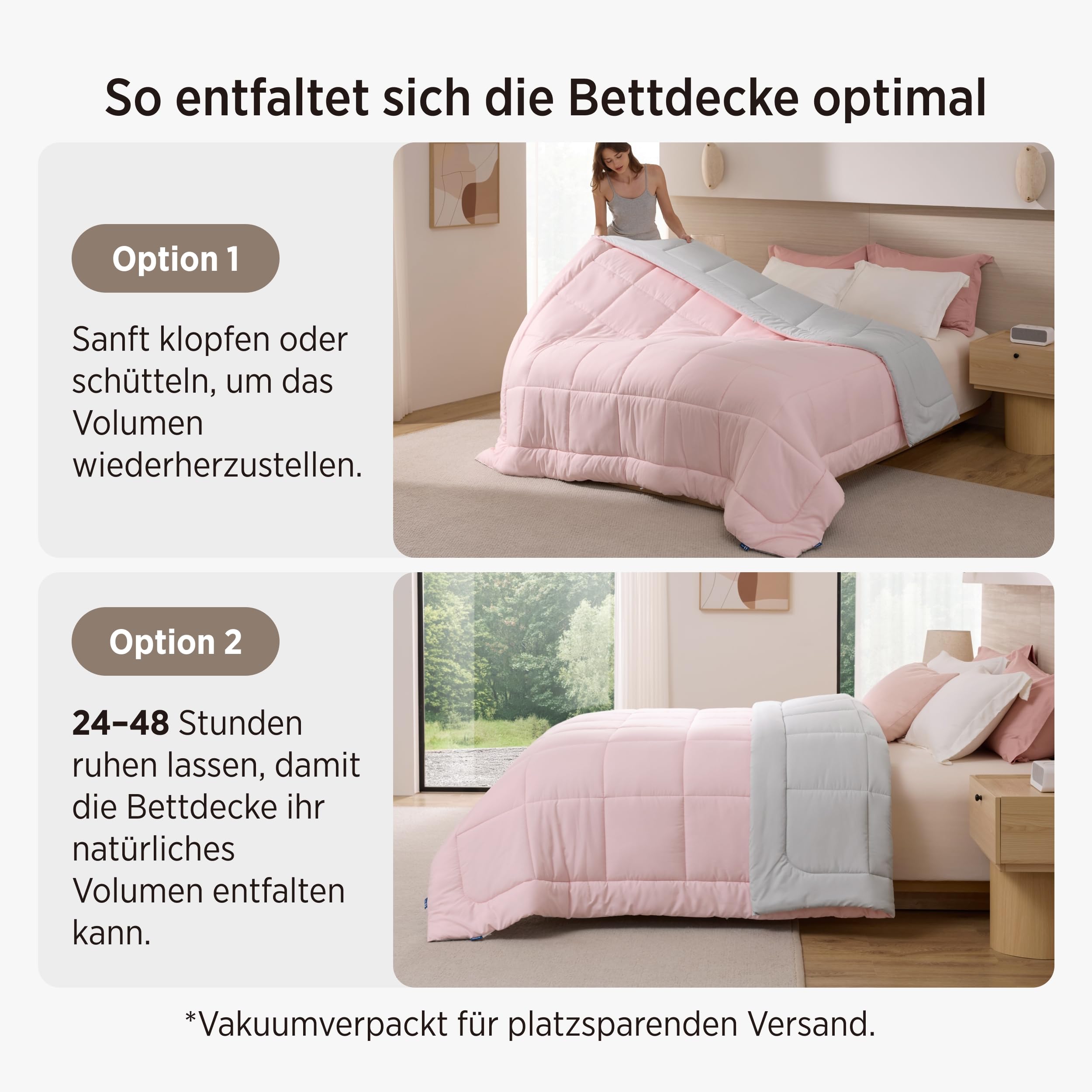 BEDSURE Bettdecke Ohne Bezug 155x220 - Bettdecke mit Integriertem Bezug | Bettdecke 155x220 für Allergiker Waschbare 4 Jahreszeiten Bettdecken Oeko Ganzjahresdecke Warm & Gemütlich, Pinkesque/Grau