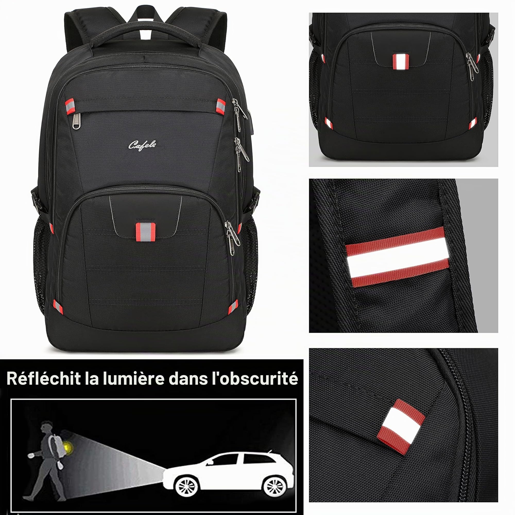 CAFELE Sac à Dos antivol pour Ordinateur Portable RFID, Cartable pour Jeunes, avec Port de Chargement USB, Voyage étanche, adapté aux Sacs à Dos d'affaires pour Hommes et Femmes