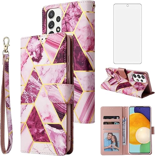 Asuwish Funda tipo cartera compatible con Samsung Galaxy A52 5G/4G y protector de pantalla de vidrio templado, soporte para tarjetas con función