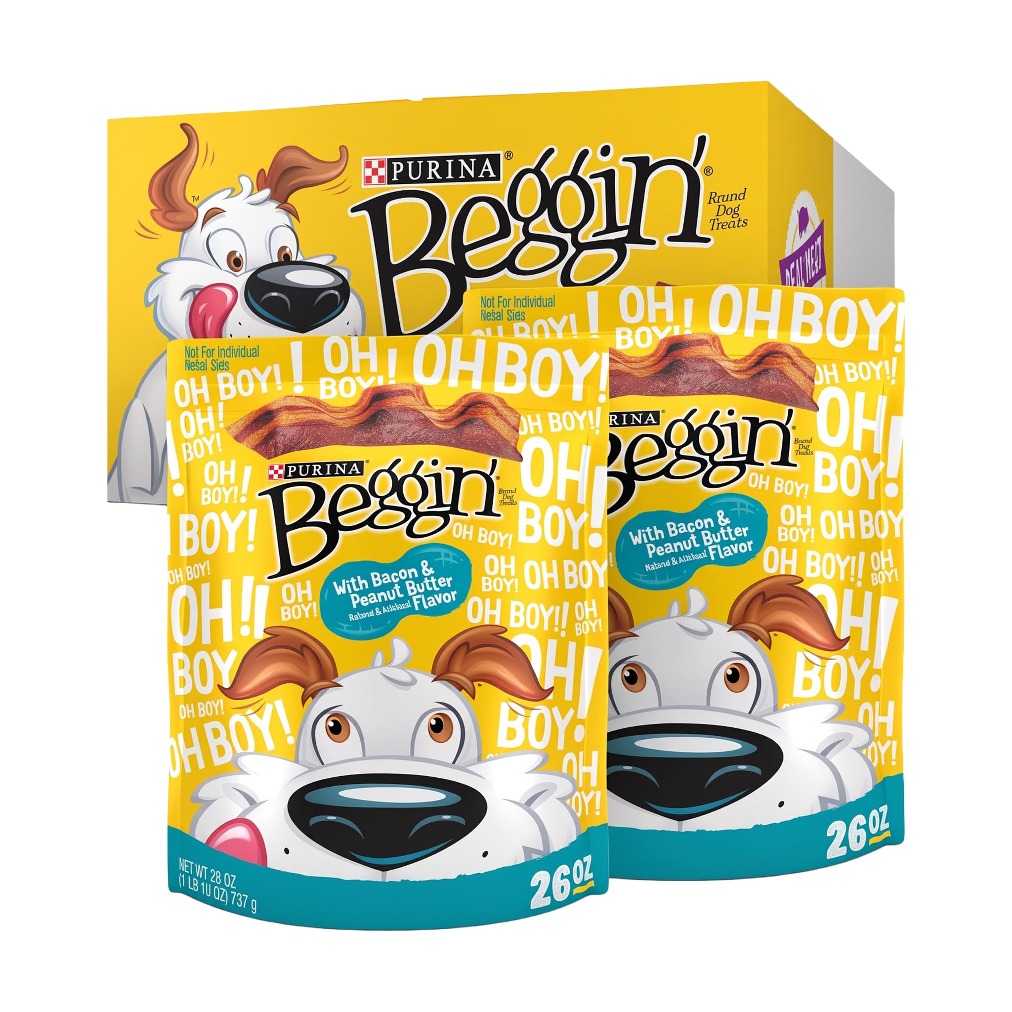 Purina Beggin' Strips with Real Meat Dog Treats,with Bacon and Peanut Butter Flavor - 26 oz. Pouches,(Pack of 4)