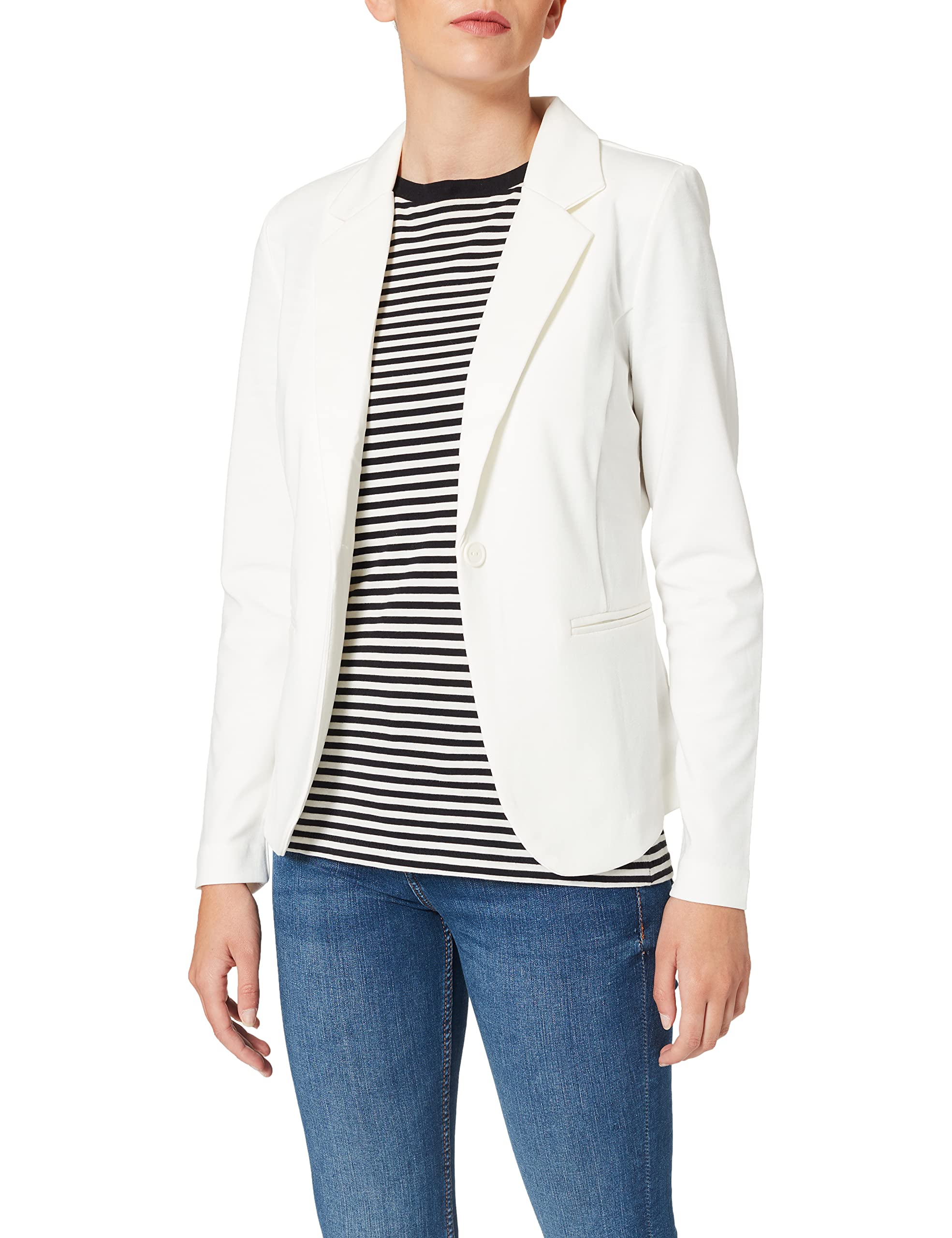 ICHI IHKATE BL Women's Blazer Short Blazer Jacket One Button Blazer with Stretch and Lapel Collar, Cloud Dancer (10111), XS