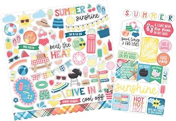 Summer Scrapbook Stickers - Chipboard Phrases, Beach Scrapbooking Stickers with Pool, Beach Ball, Grill Design - Scrapbook Summer Theme Embellishments for Vacation Planner, Photo Album, Travel Diary