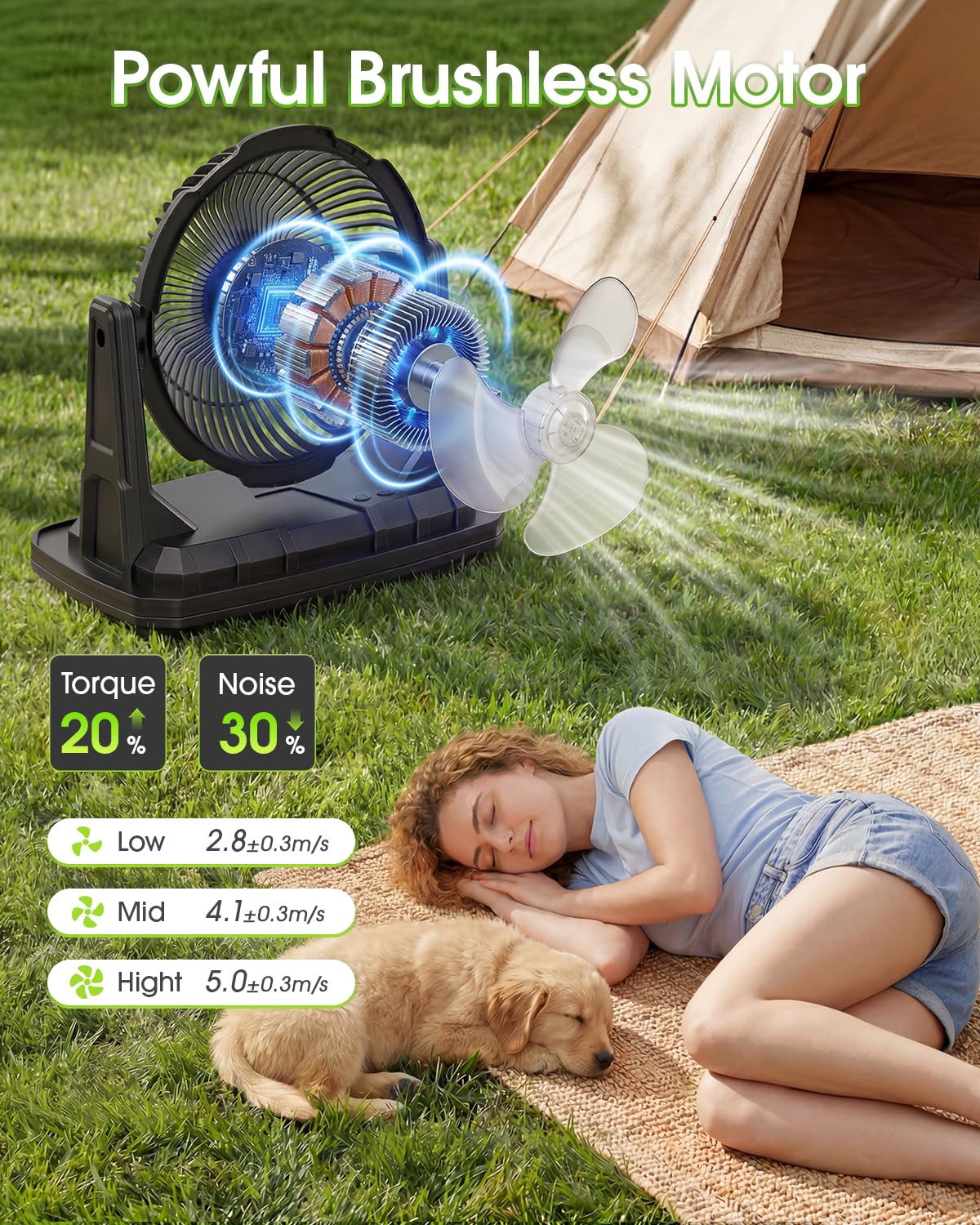 Ausic Ventilador de nebulización portátil oscilante de 10 pulgadas y 9 L mejorado con luz, [máximo 55 horas] Ventilador de carrito de golf para patios exteriores, ventilador de refrigeración de agua