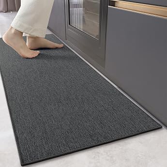 COLOR&GEOMETRY Kitchen Rugs Non-Slip Washable 43 x 120 cm 4 mm Thin Fabric Rubber Supported Kitchen Runner Rug Absorbent Easy to Clean Floor Mats for in Front of the Sink Hallway Gray