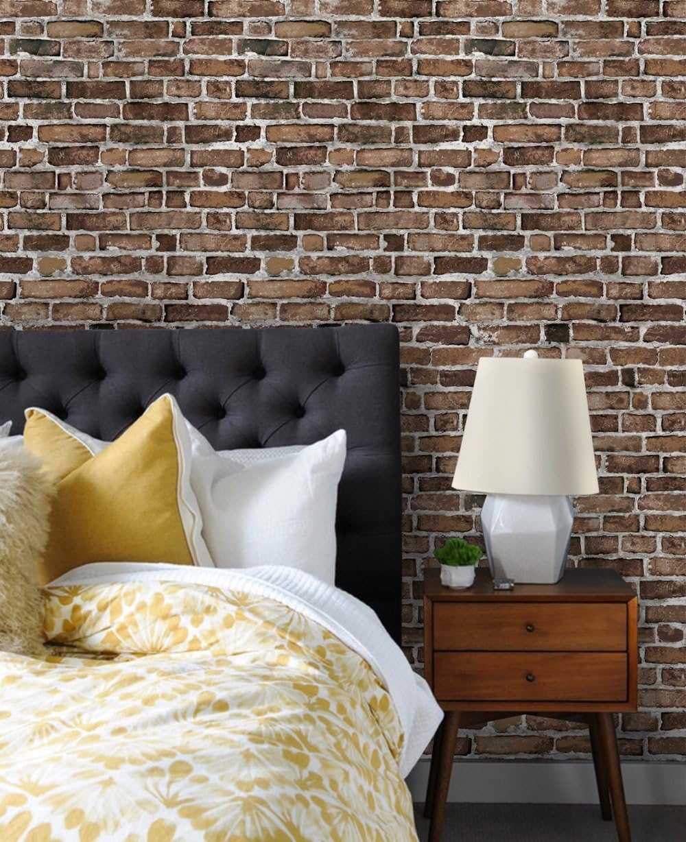 Simple Shapes Brown Brick Wallpaper - Peel and Stick - 2 ft x 9 ft - Single