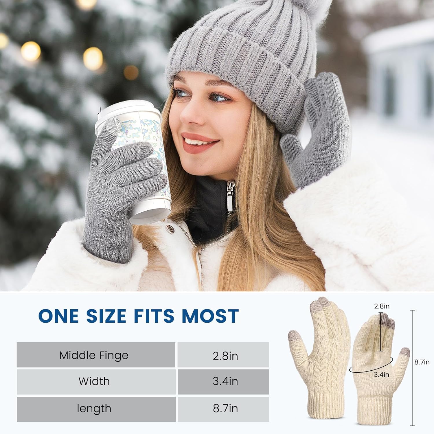 Pleneal Women Winter Gloves, Touch Screen Knit Gloves with Thermal Soft Lining Dual-Layer Glove for Cold Weather - Image 5