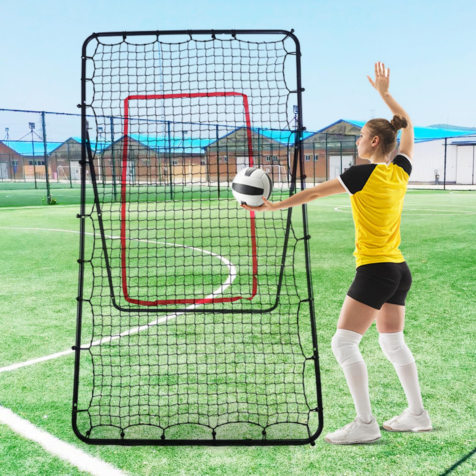 Filet de Rebond de Volley-Ball, 2,1 x 1,2 m Réglable Angle de 45/60/75/85 Degrés Équipement de Volley-Ball Entraînement pour Adultes et Enfants pour Jardins Stades Écoles