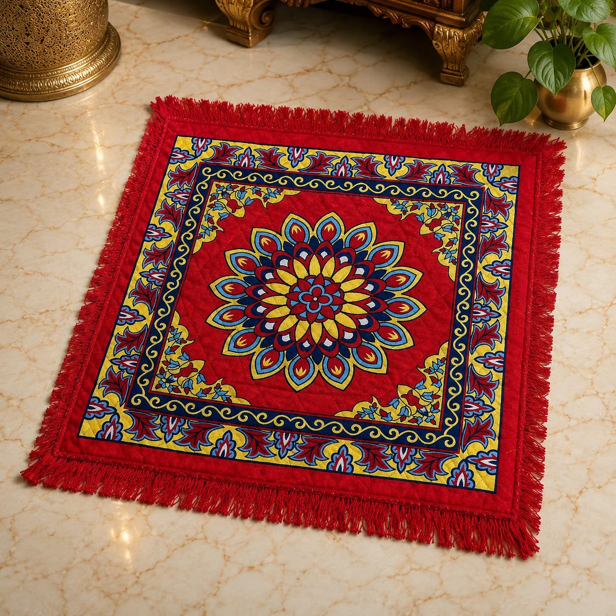 Traditional Aasan for Pooja- Soft Velvet Prayer Mat | Size 24x24 Inches |Sitting | Meditation - Small Mat (1, Square)-image-46