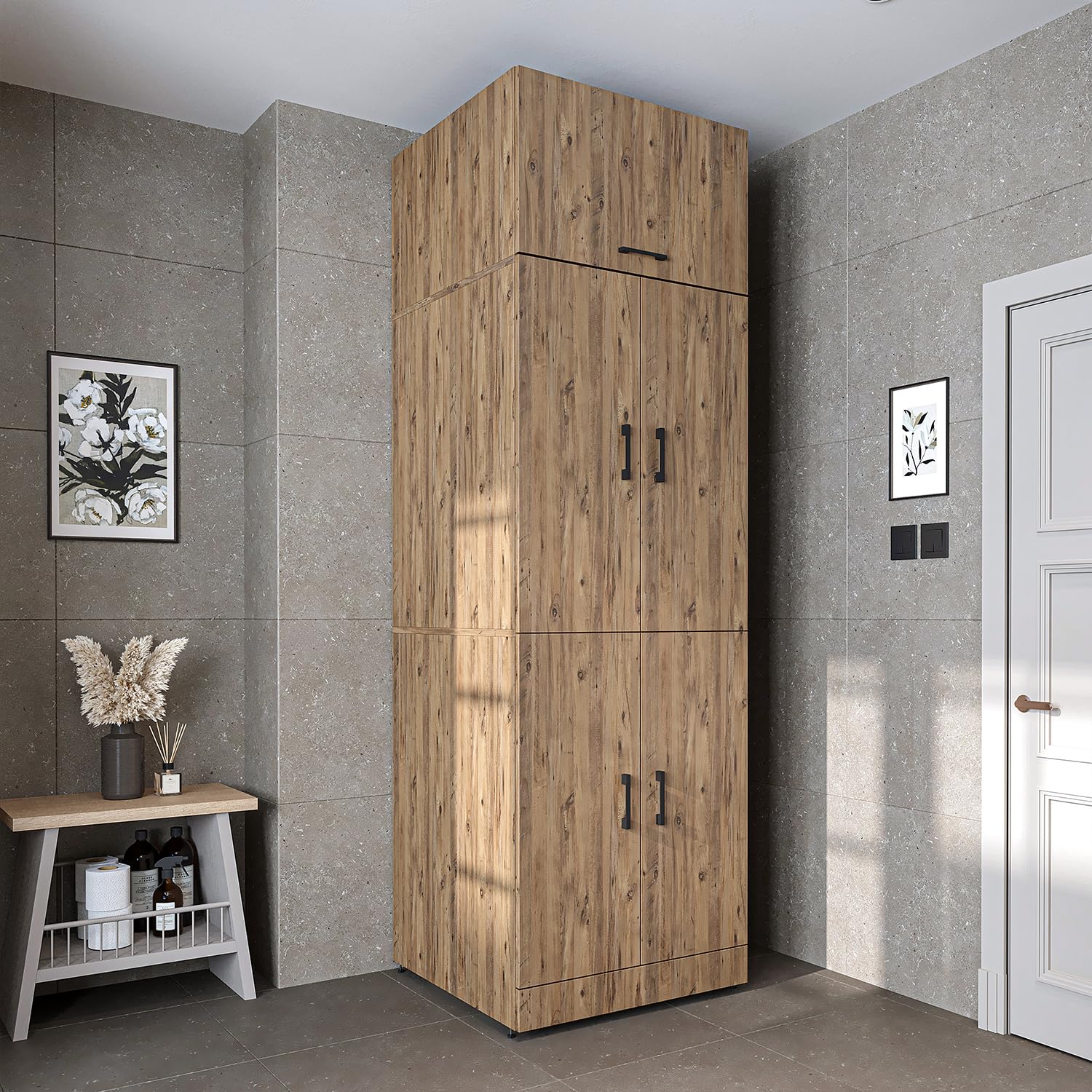 ROOMART Dora - Armadio per lavatrice e asciugatrice in 4 colori, con ante e tavola allungabile (rovere - 230 cm)