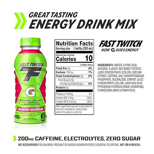 Miniatura 2 de FAST TWITCH - Bebida energética de Makers of Gatorade sandía de fresa botellas de 12 onzas paquete de 12 con 200 mg de cafeína electrolitos y cero