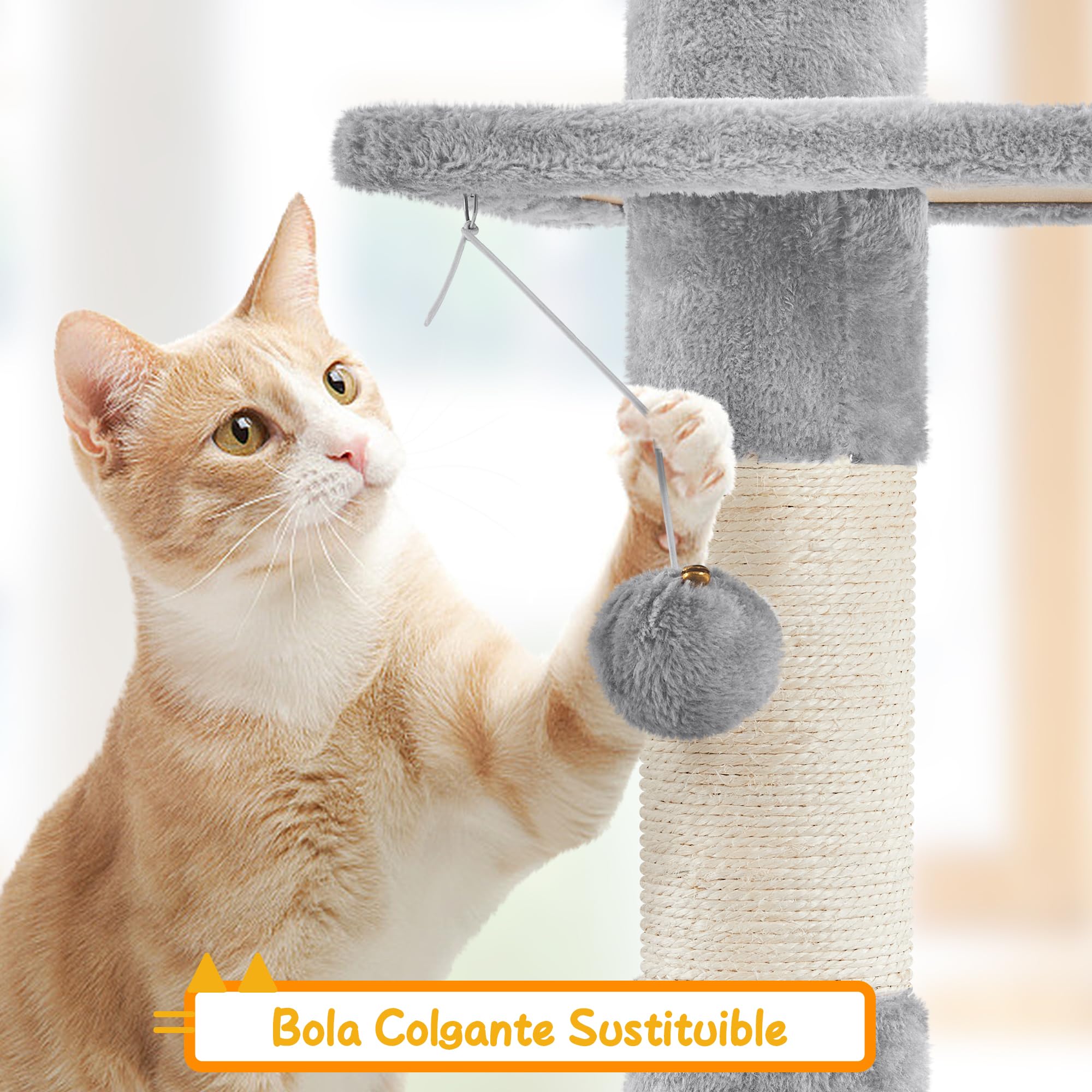 Yaheetech Torre Rascador para Gatos en Altura Ajustable 226-266cmGris Claro | 4 Plataformas,Durabilidad y estabilidad reforzada,Fácil montaje, Felpa suave, Ahorra espacio, sisal resistente,Ahorra espacio