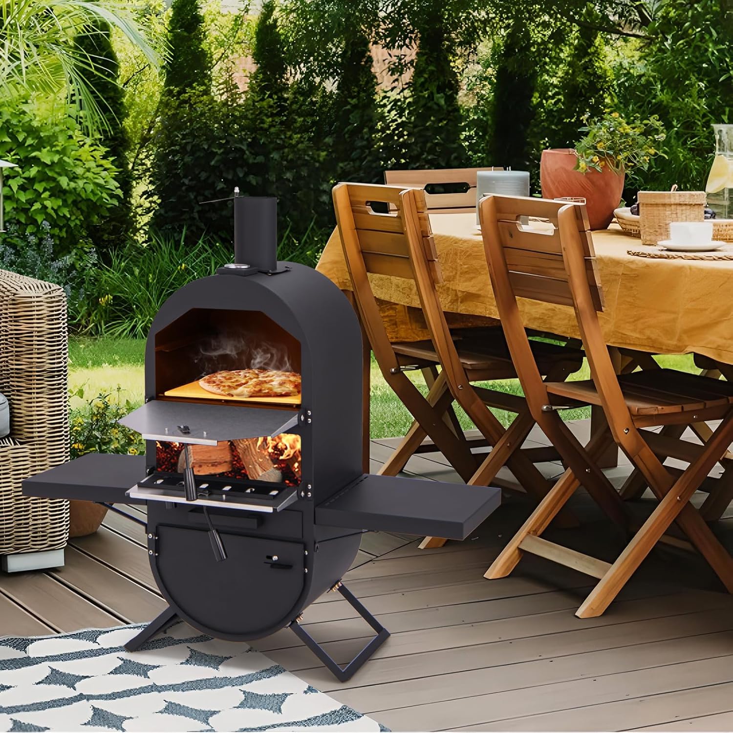 KOMFOTTEU Horno de Pizza para Exterior con 2 Capas, Horno de Lea Porttil con Bolsa de Transporte, Piedra para Pizza, Pala de Pizza, Parrilla, Termmetro, Horno Pizzero para Barbacoa, Camping