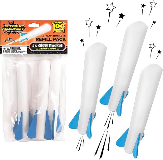 The Original Stomp Rocket Jr. Glow Rocket Refill Pack, 3 Foam Rockets Outdoor STEM Toy Gift