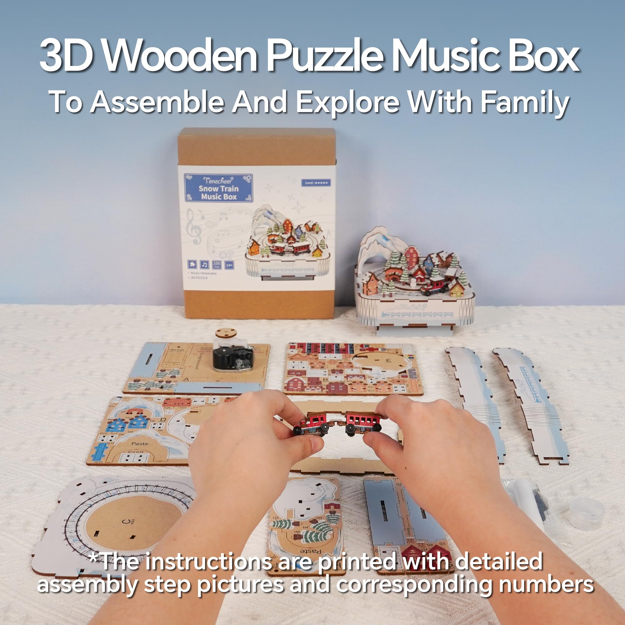 3D Puzzel Reuzenrad Muziekdoos - Houten Modelbouwset Voor Volwassenen Bureaudecoratie En Jubileumcadeau