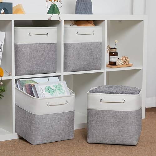 Miniatura 7 de Neykioy Cestas de almacenamiento para organización cubos de almacenamiento grises para el hogar cubos de almacenamiento de tela de 12 x 12 pulgadas