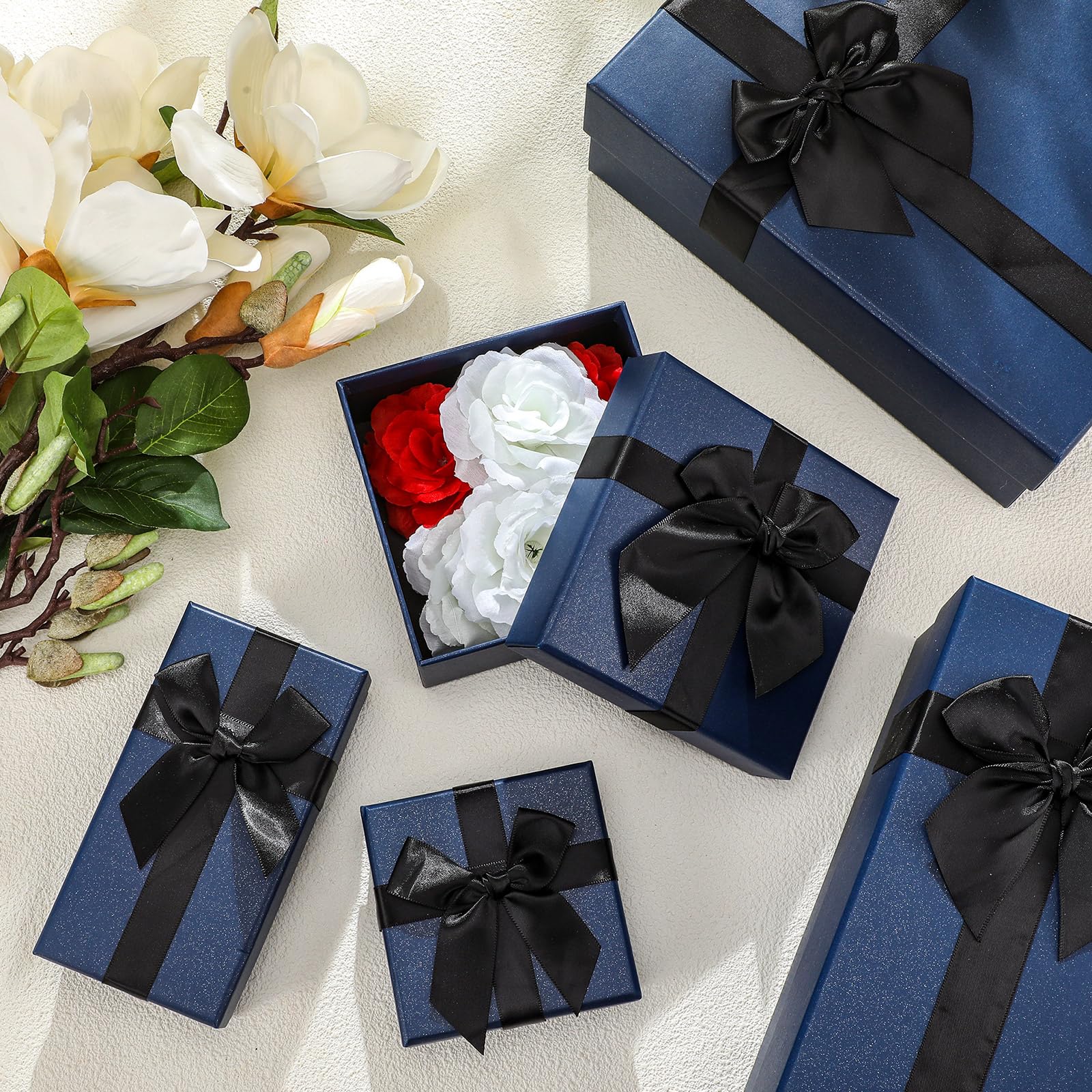 Tenceur Weihnachts-Geschenkboxen mit Deckel, verschiedene Größen, Geschenkboxen für Geschenke, Box mit Band für Geburtstage, Hochzeiten, Einweihungen, Jubiläen, Valentinstag, Blau, 5 Größen, 10 Stück