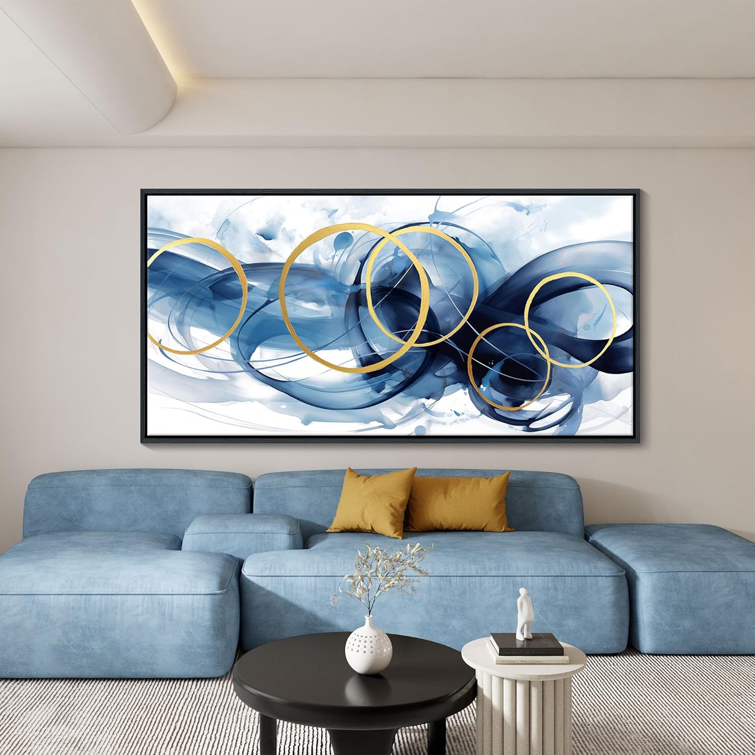 Abstract Canvas Wall Art Bedroom - Large Framed Paintings Pictures for Living Room Abstract Gray Blue Neutral Gradient Home Office Bathroom Kitchen Wall Decor 29x58 In