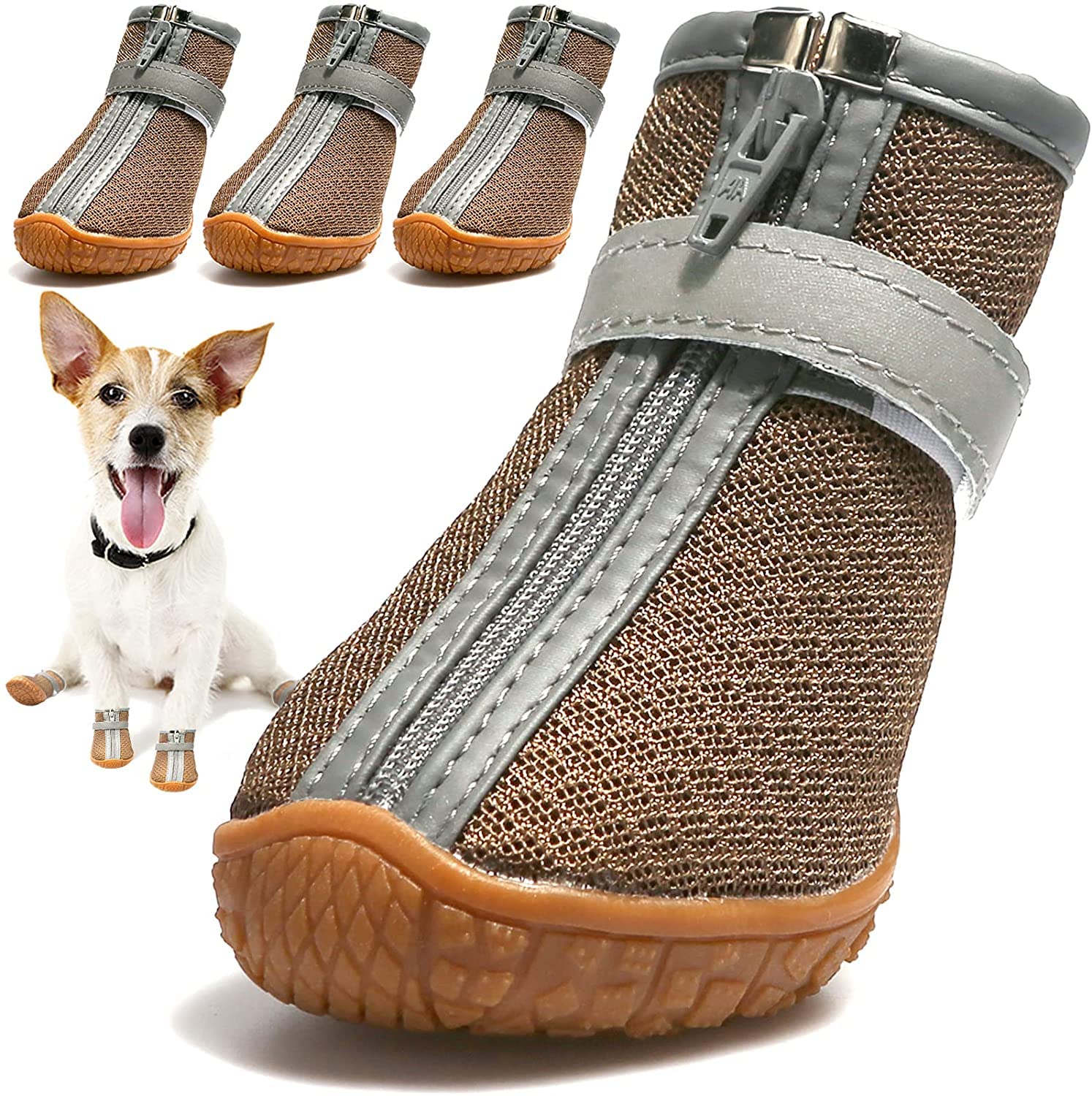 PETANGEL Dog Shoes for Hardwood Floor | Breathable Dog Boots with Anti-Slip Rugged Sole | Pack of 4pcs Dog Hiking Boots with Reflective & Adjustable Strap Zipper Closure for Small Medium Dogs (B09P1PQPGC) Amazon Price History, Amazon Price Tracker