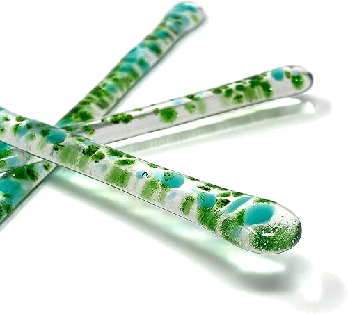 Handmade Glass Swizzle Sticks The Aiden (Paradise Collection) - 7.25 inch stirrer for Coffee Tea and Mugs - Set of 4 with Gift Box by studioTica
