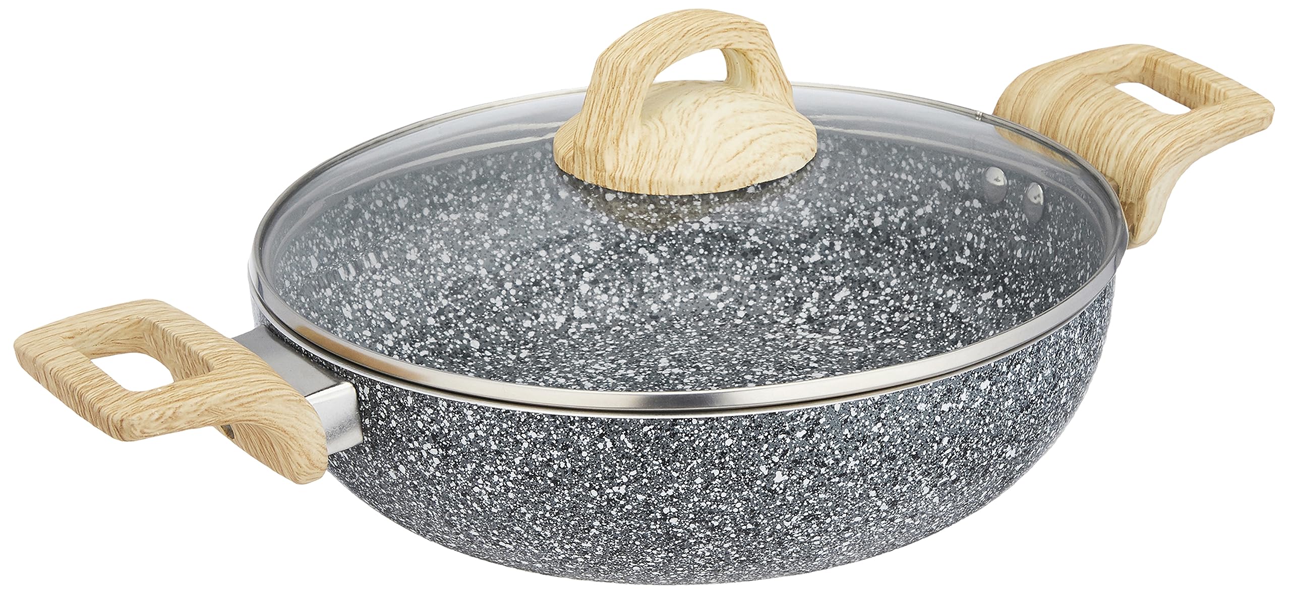 Amazon Basics Granite Finish Non Stick Induction Base Deep Kadai 24cm with Glass Lid - Granito Grey-image-4