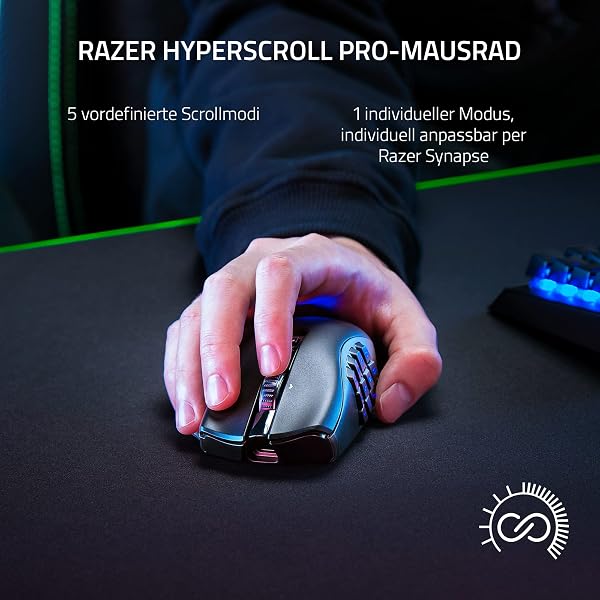 Razer Naga V2 Pro - Kabellose MMO-Gaming-Maus (HyperScroll Pro Rad, Anpassungsfähigkeit und Kontrolle, HyperSpeed Wireless, Focus Pro 30K Optischer Sensor, Optische Mouse Switches Gen-3) Schwarz - 3