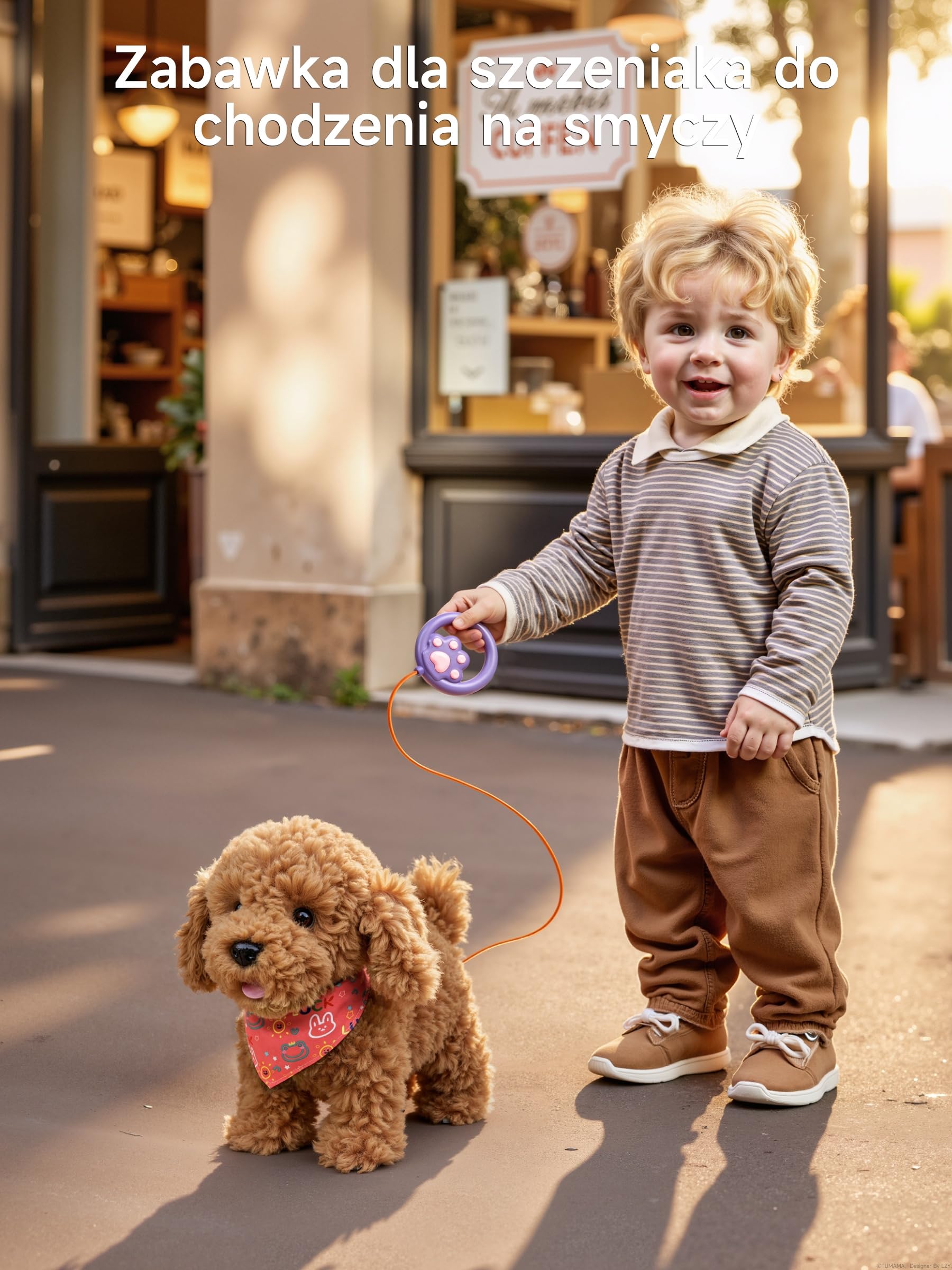 TUMAMA KIDS interaktywna zabawka dla psa dla dzieci, bieganie psa z pilotem zdalnego sterowania, chodzenie i szczekanie smycz, zabawka dla psów dla dzieci w wieku 2, 3, 5, 6 lat, pluszowa zabawka dla