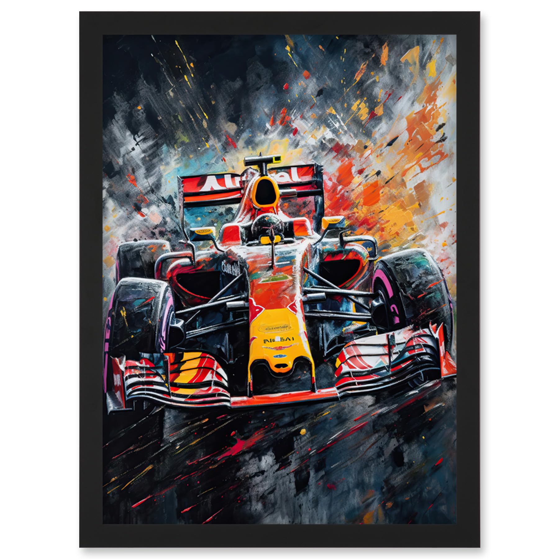 Artery8 Race Car Driver Racing Action Shot Painting Artwork Framed Wall Art Print A4