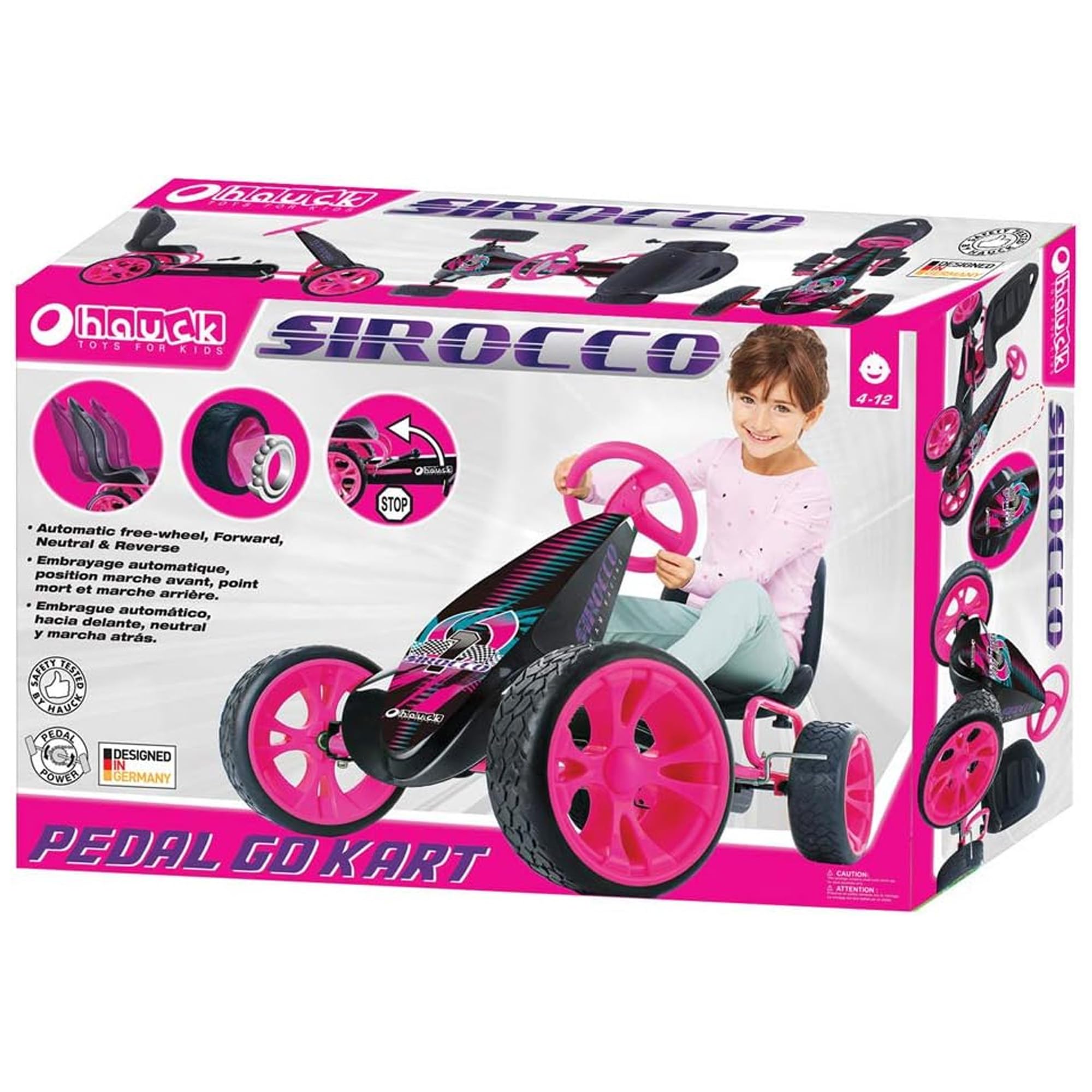 hauck Sirocco Racing Clutch Free Go Kart with Low Profile Rubber Tires, Pink : Toys & Games