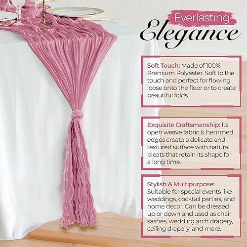 Miniatura 3 de Paquete de 6 caminos de mesa de estopilla de color rosa polvoriento bohemio y rosa  10 pies x 35 pulgadas, tela drapeada para arco de boda