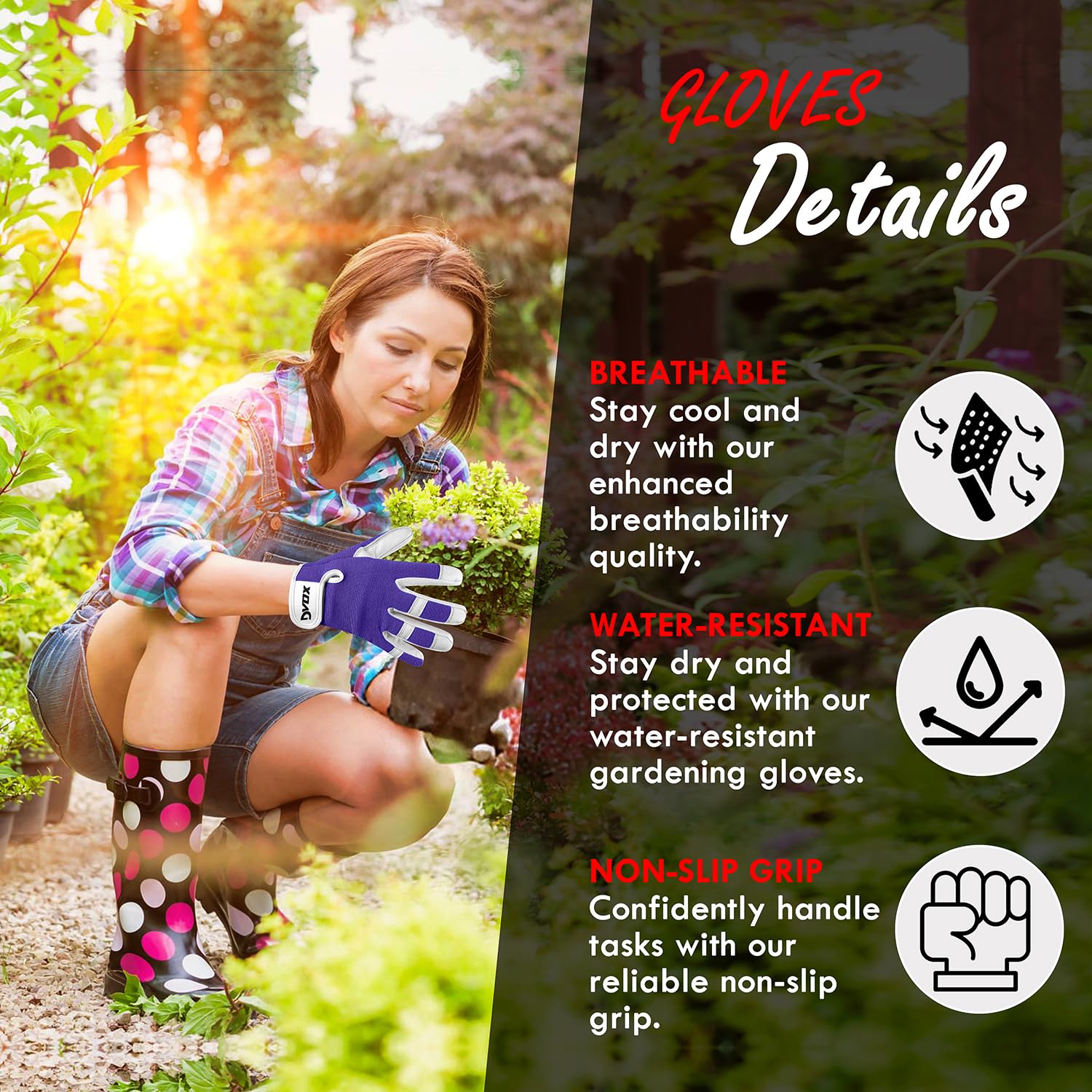 Dvox Leather Gardening Gloves, Heavy Duty Thorn Proof Work Gloves for Men and Women, Non-Slip Rigger Multipurpose Gloves, Ideal Gardening Gift (Purple, L) - Image 2