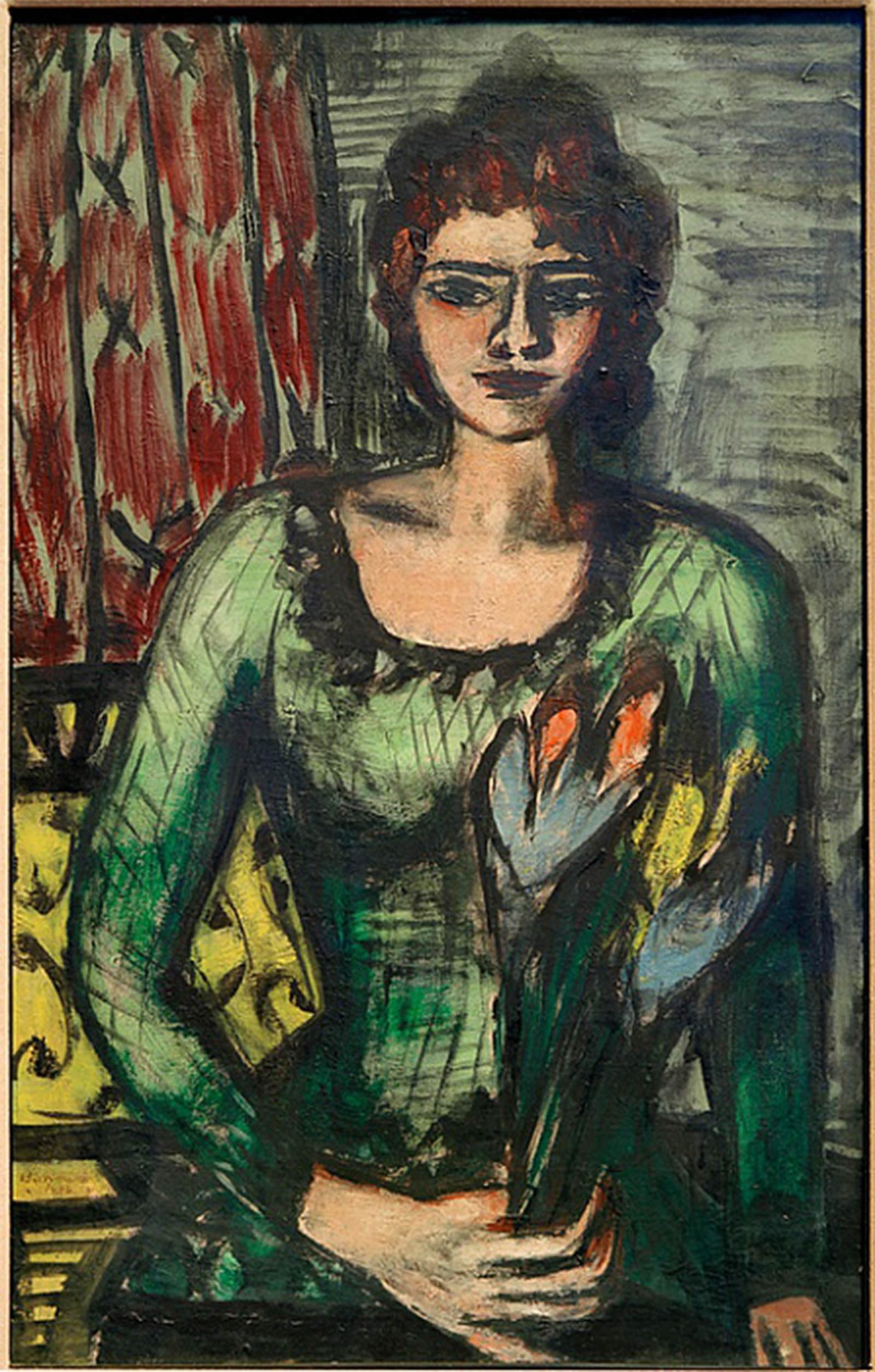 HRJUBWREE Famous Paintings Pictures Artwork Picture Portrait Quappi in Green Jumper by Max Beckmann Photo Wall Print for Home Decor 60x90cm