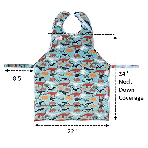Miniatura 5 de Bib-On XL, conjunto de babero y delantal de cobertura completa para niños pequeños, niños a partir de 3 años (dinosaurios)