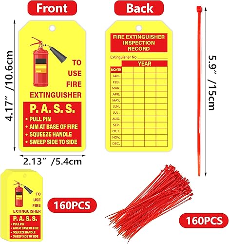 Miniatura 7 de YHNTGB 160 juegos de etiquetas de extintor de incendios con bridas de alambre ajustables, etiquetas mensuales de registro de inspección de