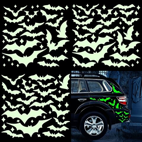 Whaline 3 Sheets Halloween Glow in The Dark Bat Car Decals
