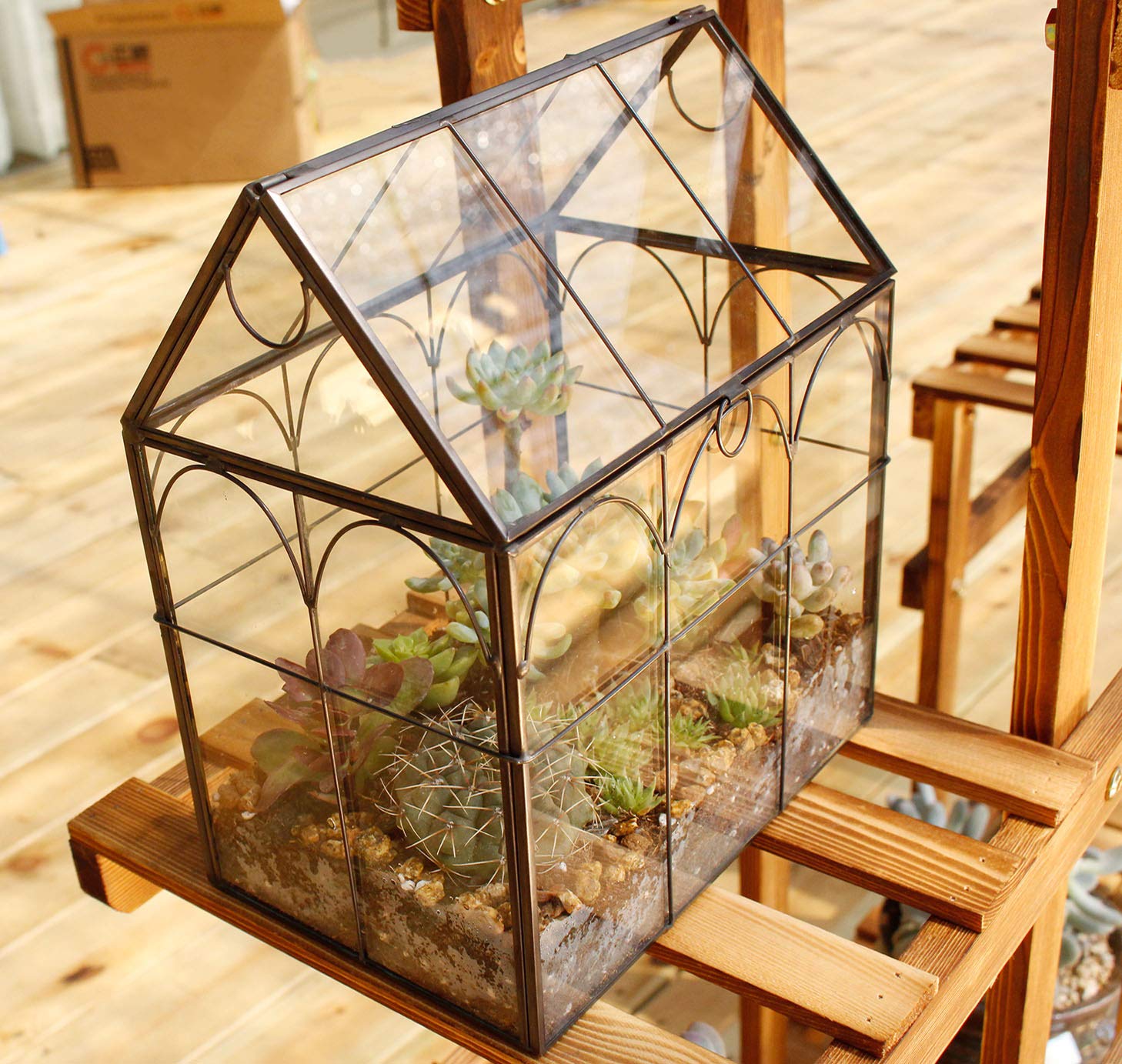 ElegantLife Succulent Terrarium,House Shape Handmade Succulent Pot With Top Swing Lid Planter Case for Fern Moss Cacti - Image 2