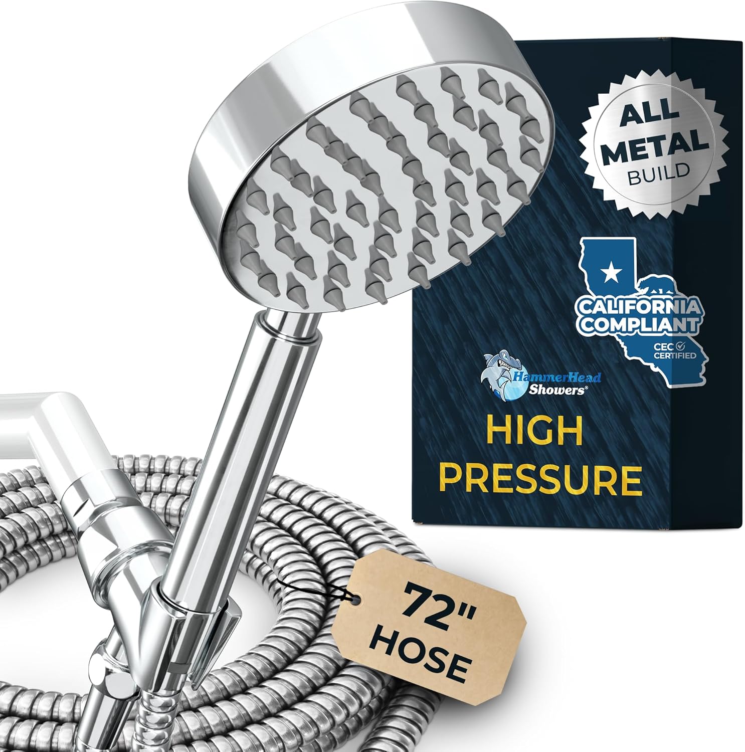 Chrome Handheld Low Flow Shower Head with 72" Hose