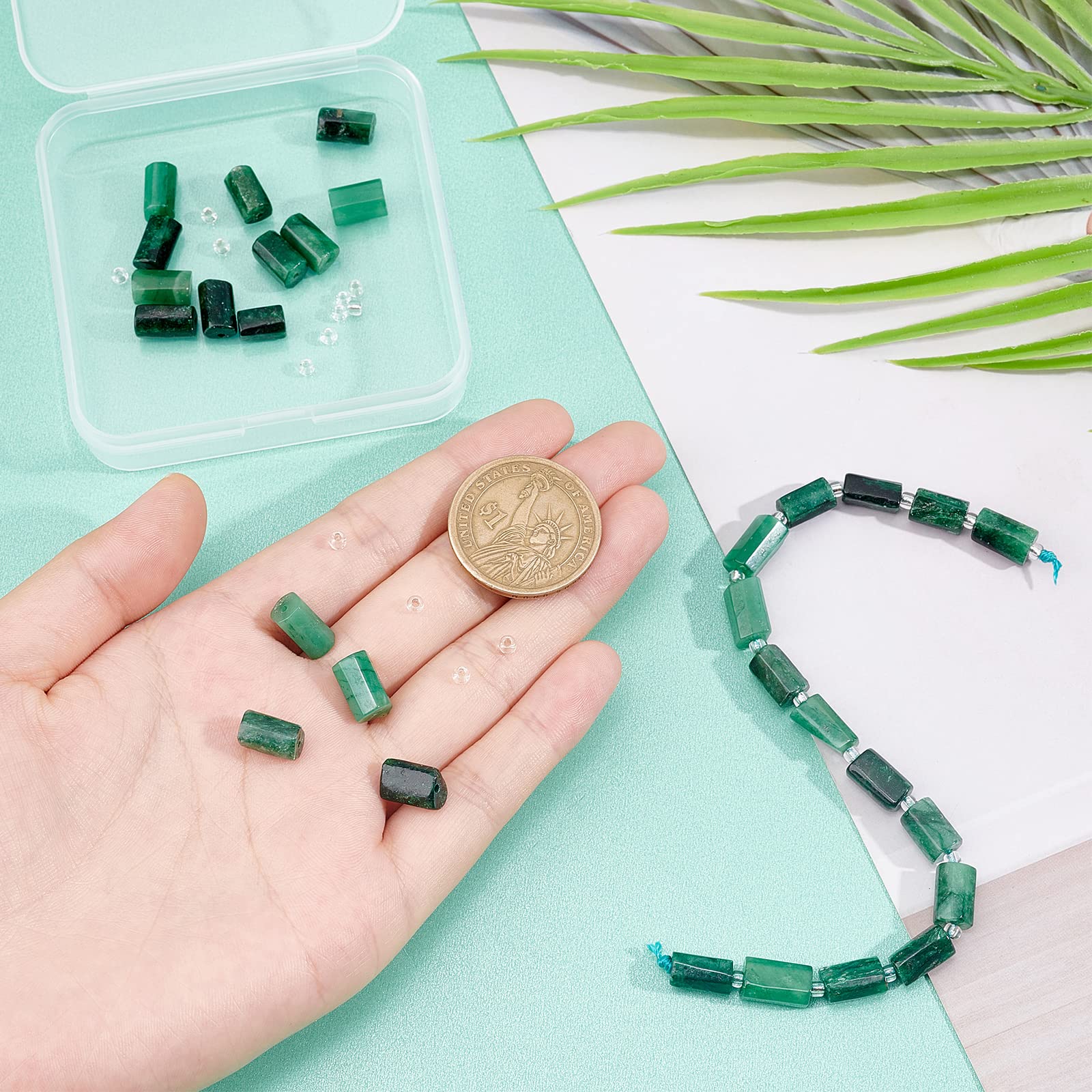 SUPERFINDINGS 2 Strands Natural Emerald Beads: Faceted Column Shape, Green, Medium, Cylindrical, 15-17pcs/strand, 54pcs - Image 3