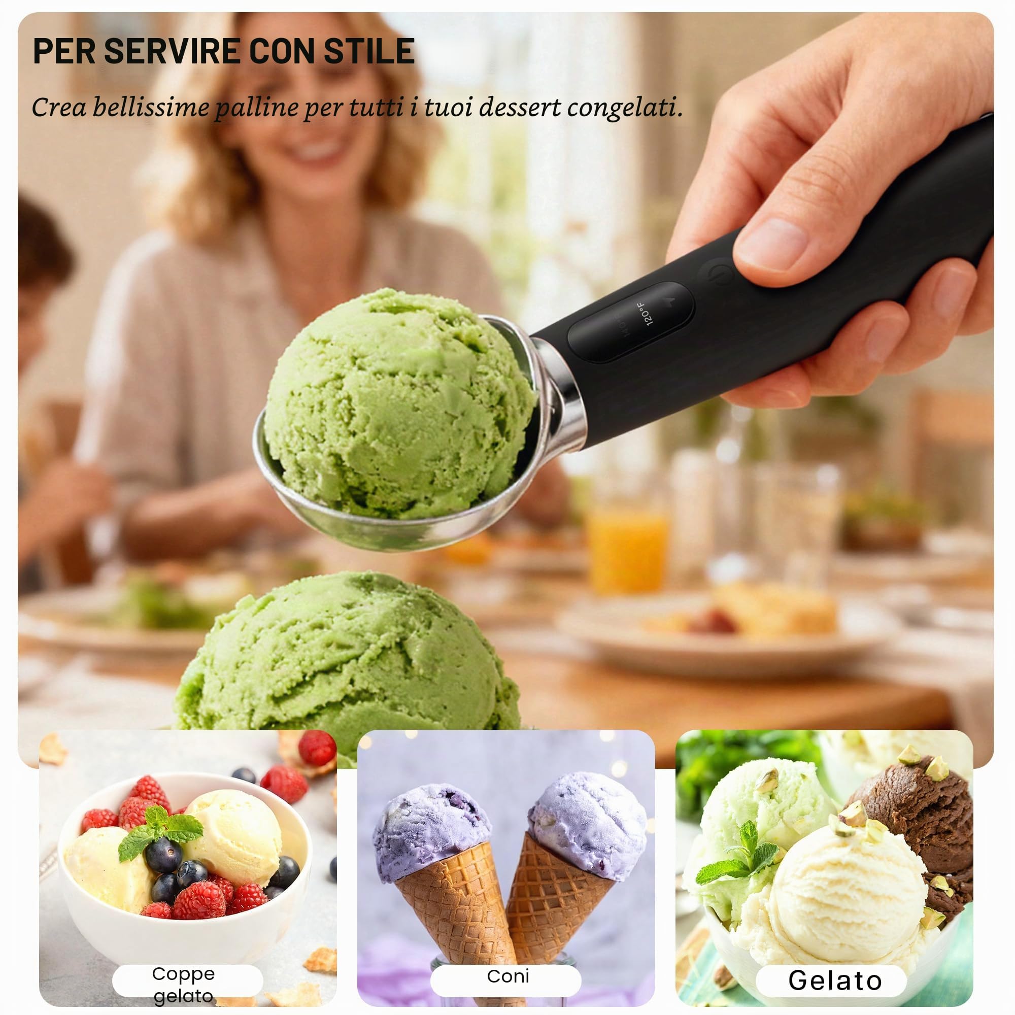 Paletta per gelato riscaldata ricaricabile 2600 mAh 3 livelli calore LED VRAIKO