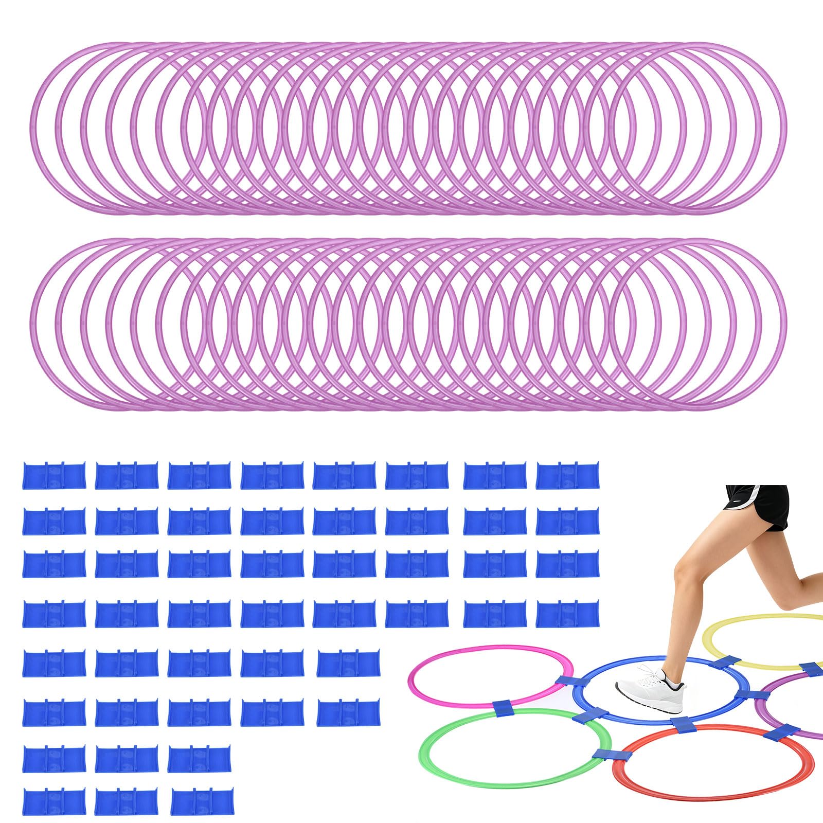 PATIKIL Agility Rings, 48Pcs Speed Training Rings 6 Colors Plastic Exercise Speed Circle Jumping Hoops for Gymnastic Sport Soccer Practice Game(Purple, 38 cm)
