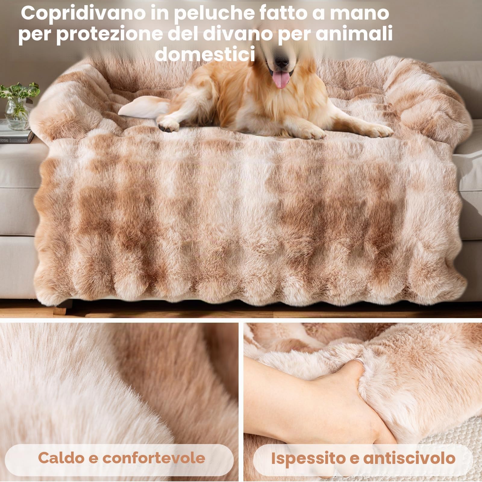 OKYUK Cuccia per cani, super comoda, per divano, lavabile a mano, antiscivolo, adatta per cani (Shaggy Gradient Curry, 75 x 75 x 13 cm)