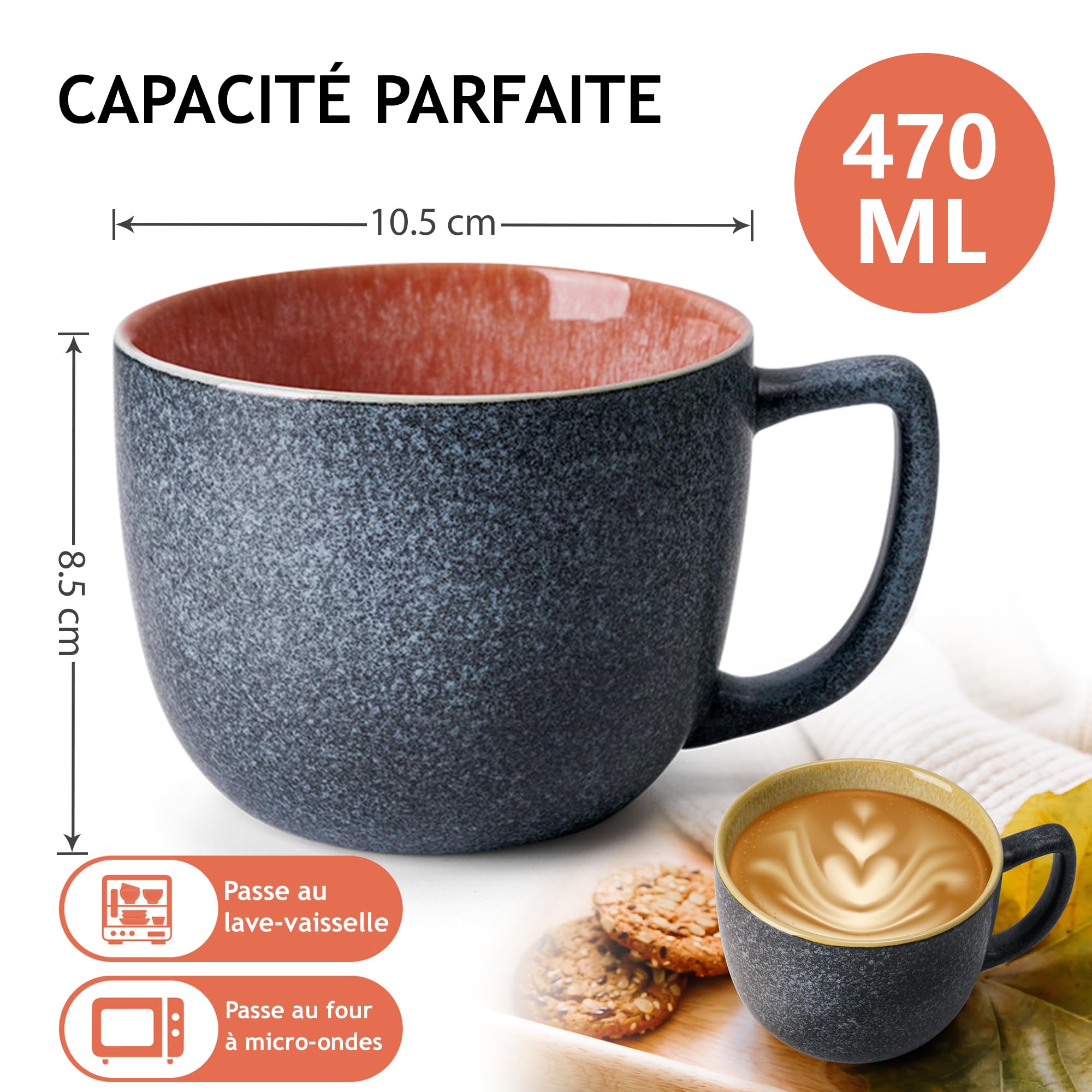 MIAMIO - Set de 6 tasses à café (470 ml) - Las Palmitas Daily | céramique tasses à café für Kaffee, Tee und Mahlzeiten, 470 ml pour le quotidien - compatible lave-vaisselle in the kitchen