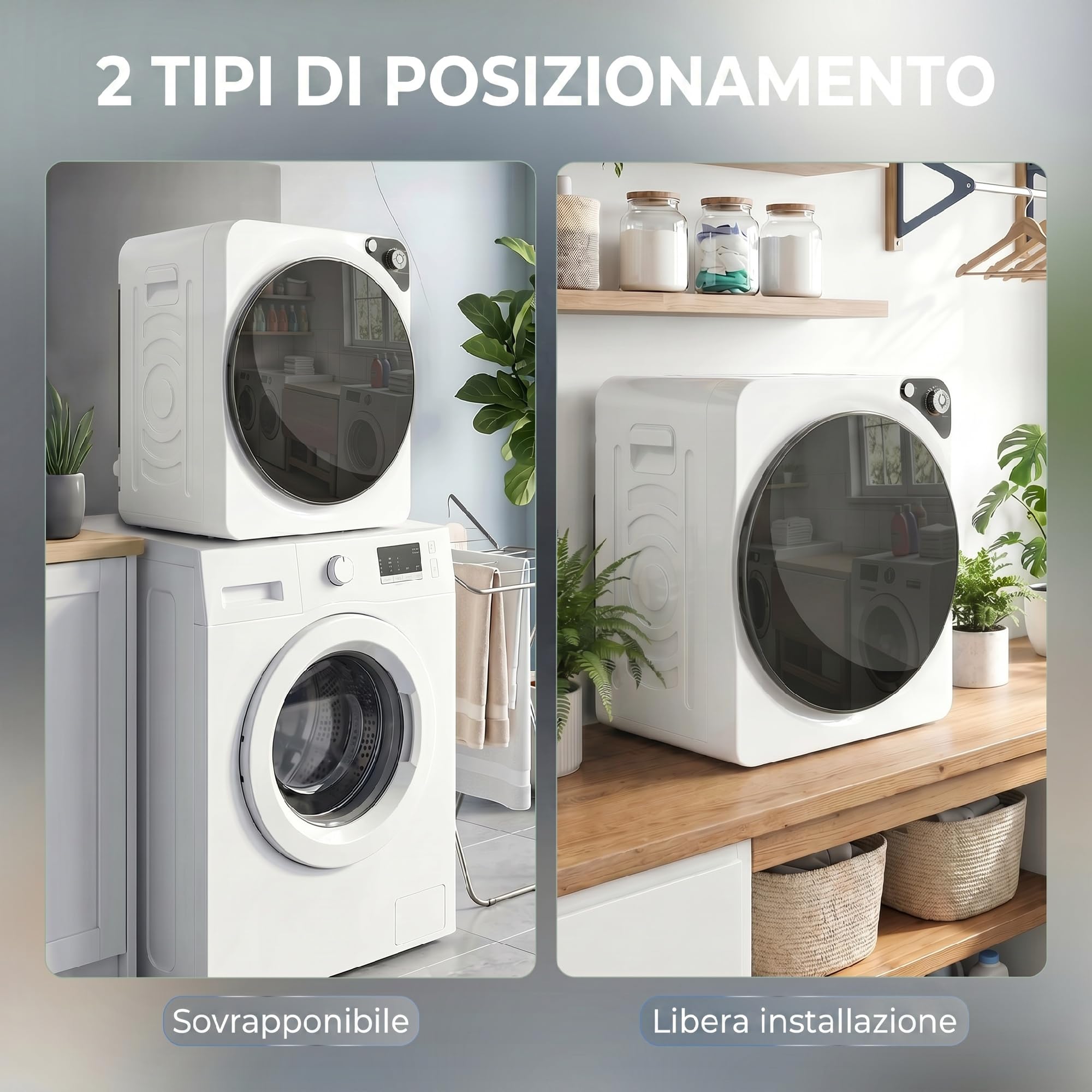 HOMCOM Secadora de Ropa 5 kg, Secadora de Evacuación Compacta 1000W, 5 Programas, Temporizador, Función Esterilizar, Tambor de Acero Inoxidable, Apilable o para Piso, Blanco