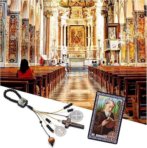 Miniatura 7 de Medallas de San Benito para puerta con tarjetas de oración de San Benito para protección del hogar, juego de regalo católico de bendición de la casa